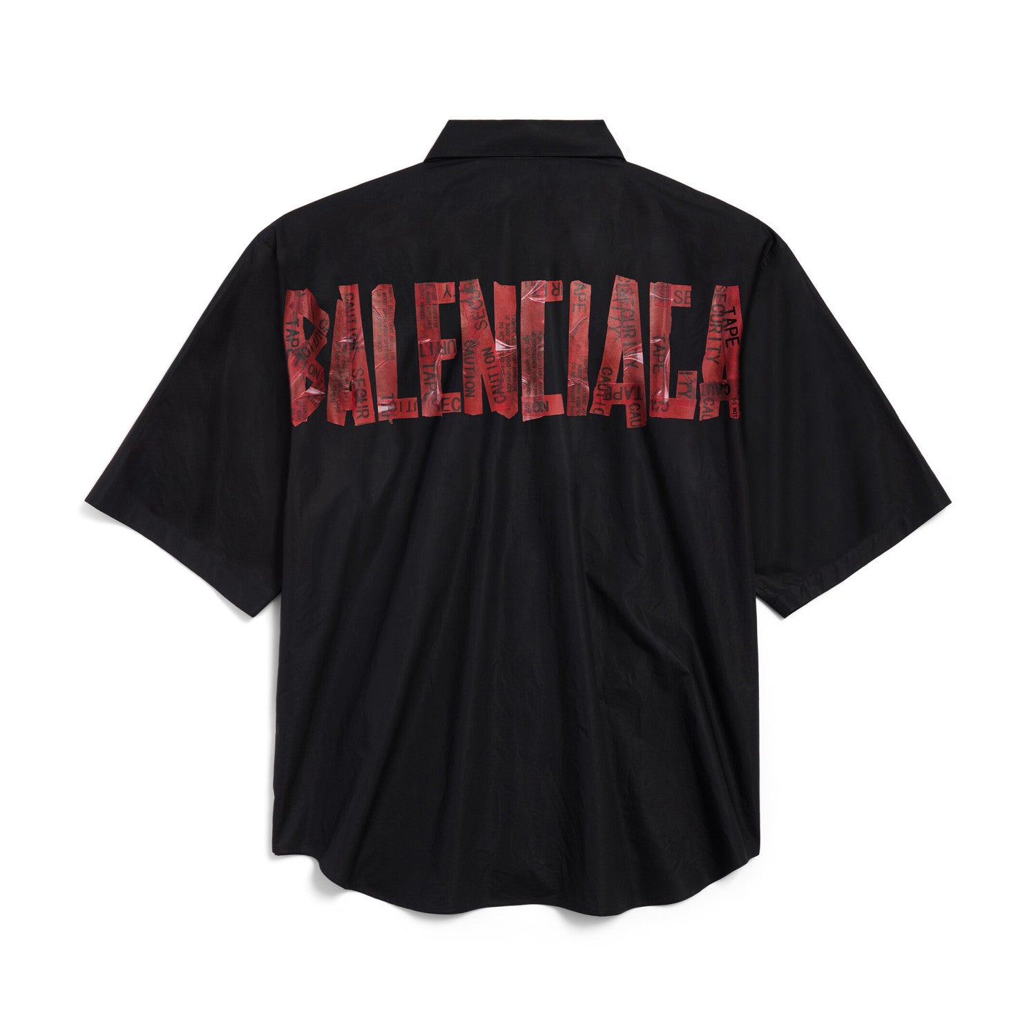 Balenciaga Men's Summer Solid Tape Letter Print Single Breasted Short Sleeve Shirt #76698