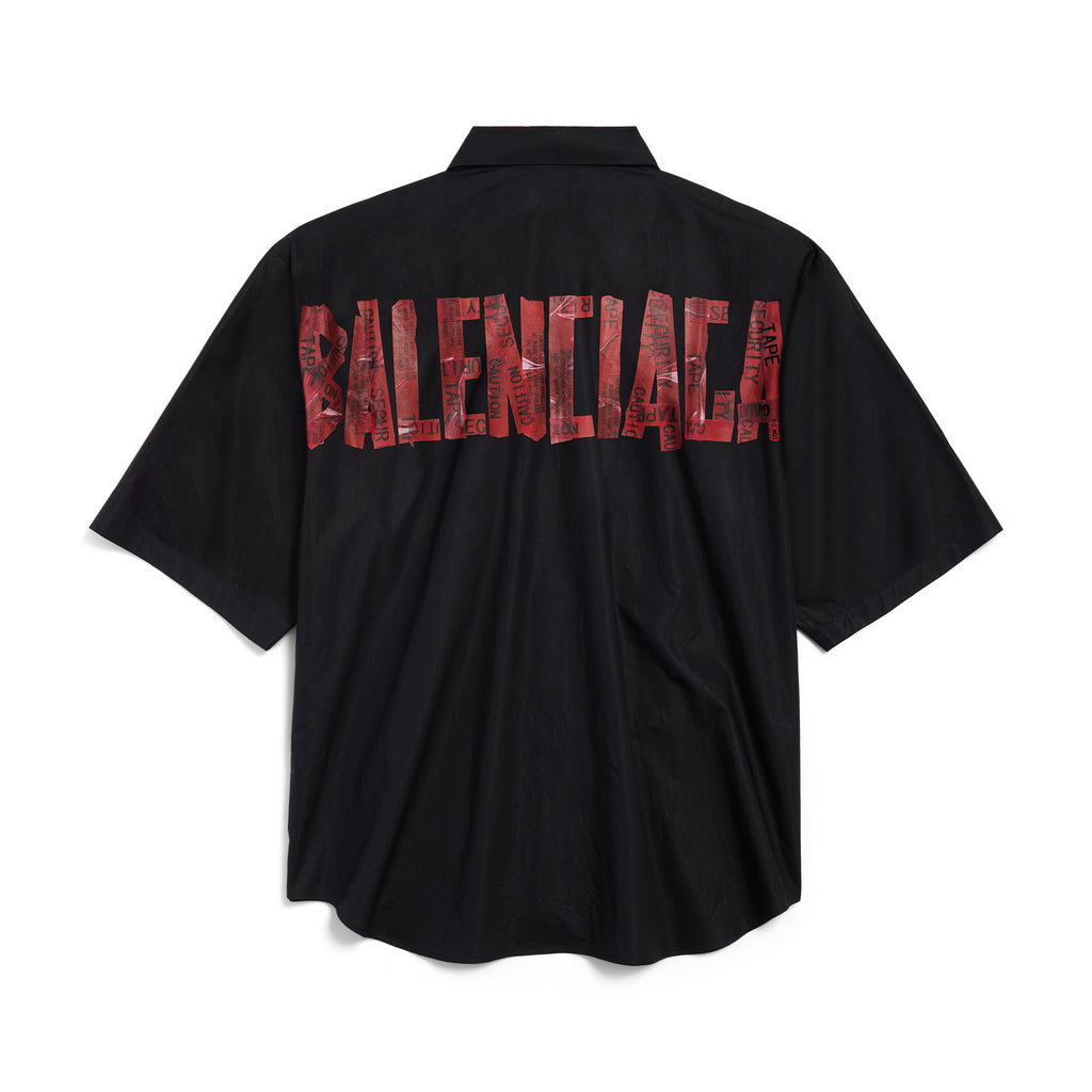 Balenciaga Men's Summer Solid Tape Letter Print Single Breasted Short Sleeve Shirt #76698