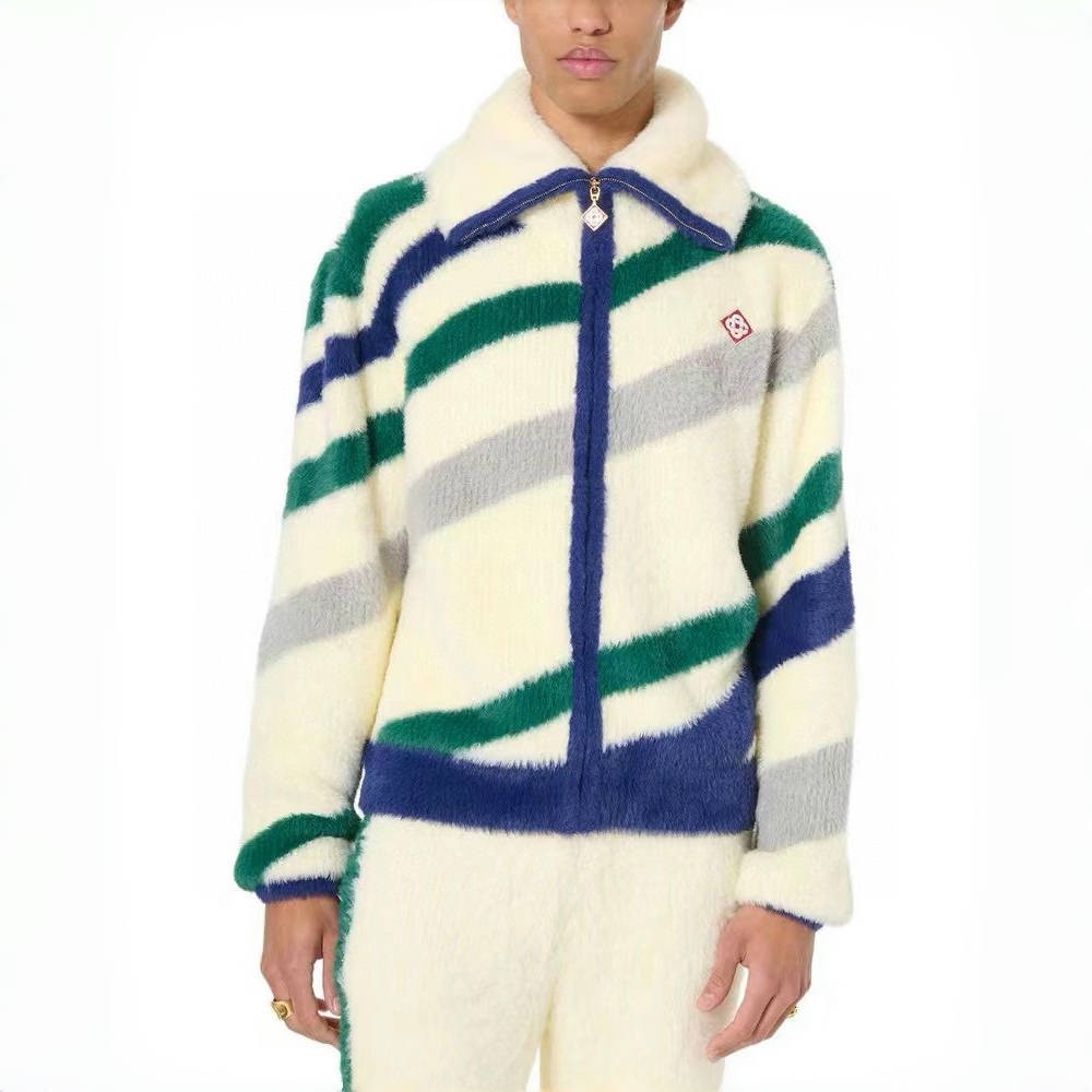 Casablanca Men's Fall and Winter Brushed Texture Slanted Stripe Pattern Long Sleeve Sweatshirt Zipper Jacket #72716
