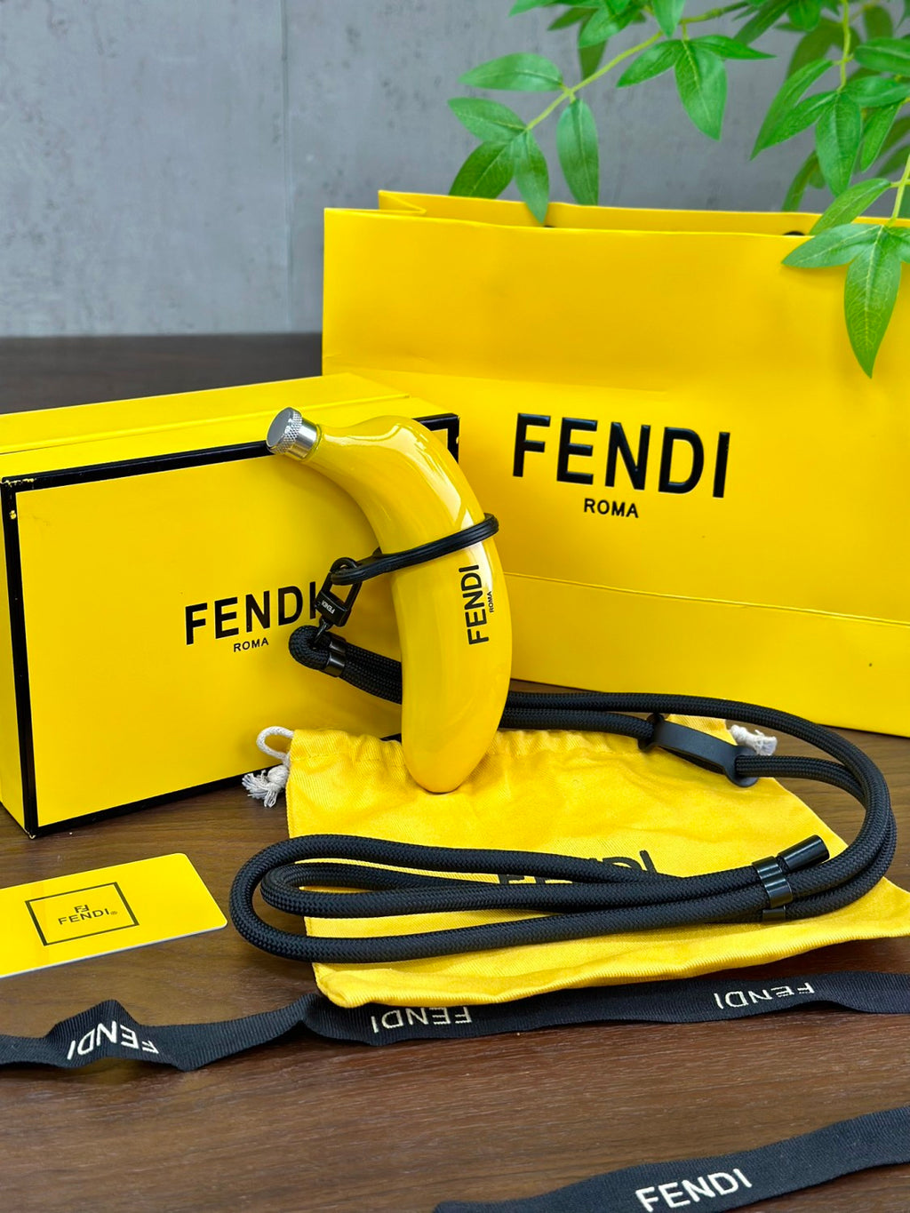 Fendi Limited Edition: Limited Stock Available Banana-print Flask Fashionable Mini Crossbody Bag Total Length: 150 Cm. Diameter: 8 Mm. Adjustable From 75 To 150 Cm. Comes In A Complete Gift Box Set Bags #197028