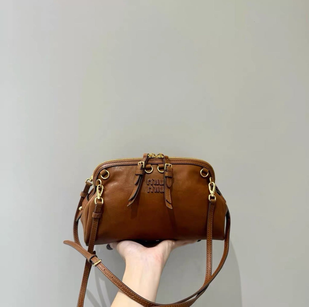 MiuMiu Women's Caprice Calfskin Small Backpack Shoulder Bag Fashionable Brown Clutch Retro Brown 5BF131 #194801