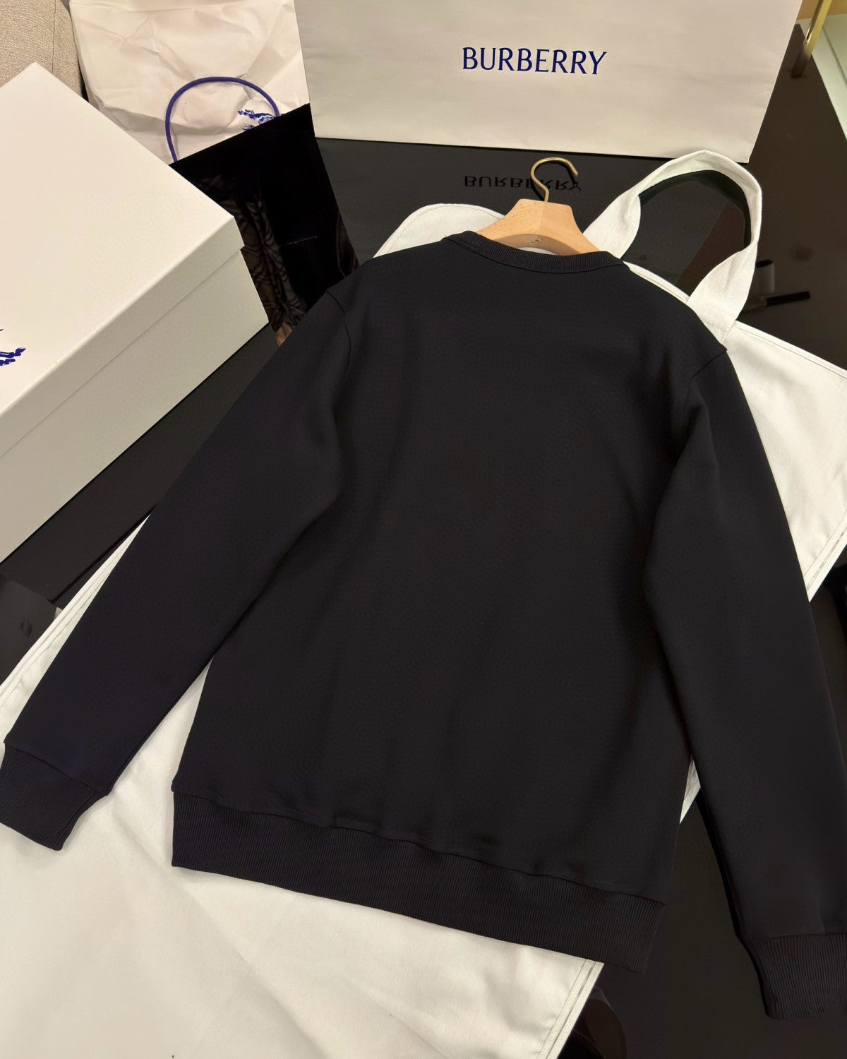 Burberry Men's Spring and Autumn Black Letter Logo Pattern Printed Round Neck Long Sleeve Sweatshirt Elastic Drawstring Casual Pants Suit Set #74235