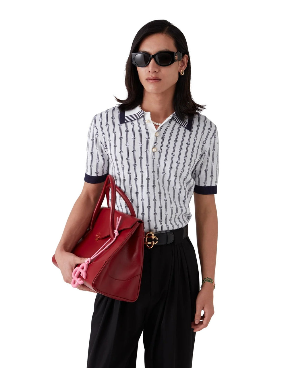 Casablanca Men's And Women's Summer Fashion Casual Collared Letter Combination Striped Knitted Polo Shirt Short Sleeved T-Shirt #78332