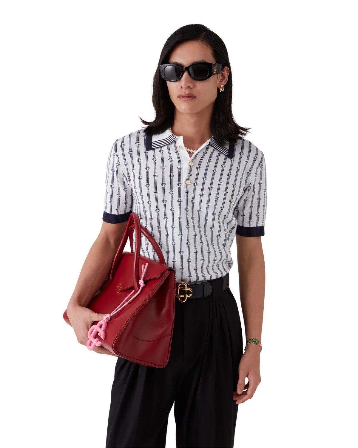Casablanca Men's And Women's Summer Fashion Casual Collared Letter Combination Striped Knitted Polo Shirt Short Sleeved T-Shirt #78332