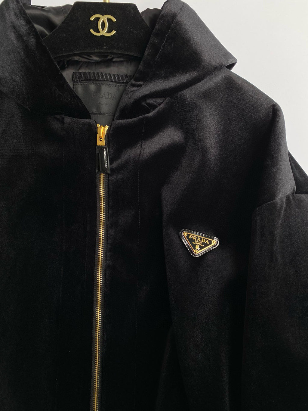 Prada Men's Autumn and Winter Black Fleece Facing Zip Hooded Jacket Pants Set Suit #97841