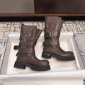 Balenciaga Women's Four Seasons Solid Color Grained Cowhide Tall Martin Boots Shoes #76425