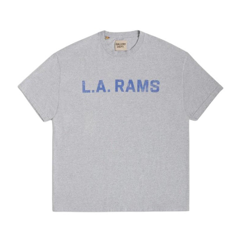 Gallery Dept. X LA Rams Vintage Heather Grey Tee Men's and Women's Summer Grey Letter Round Neck Short Sleeve T-Shirt #99261