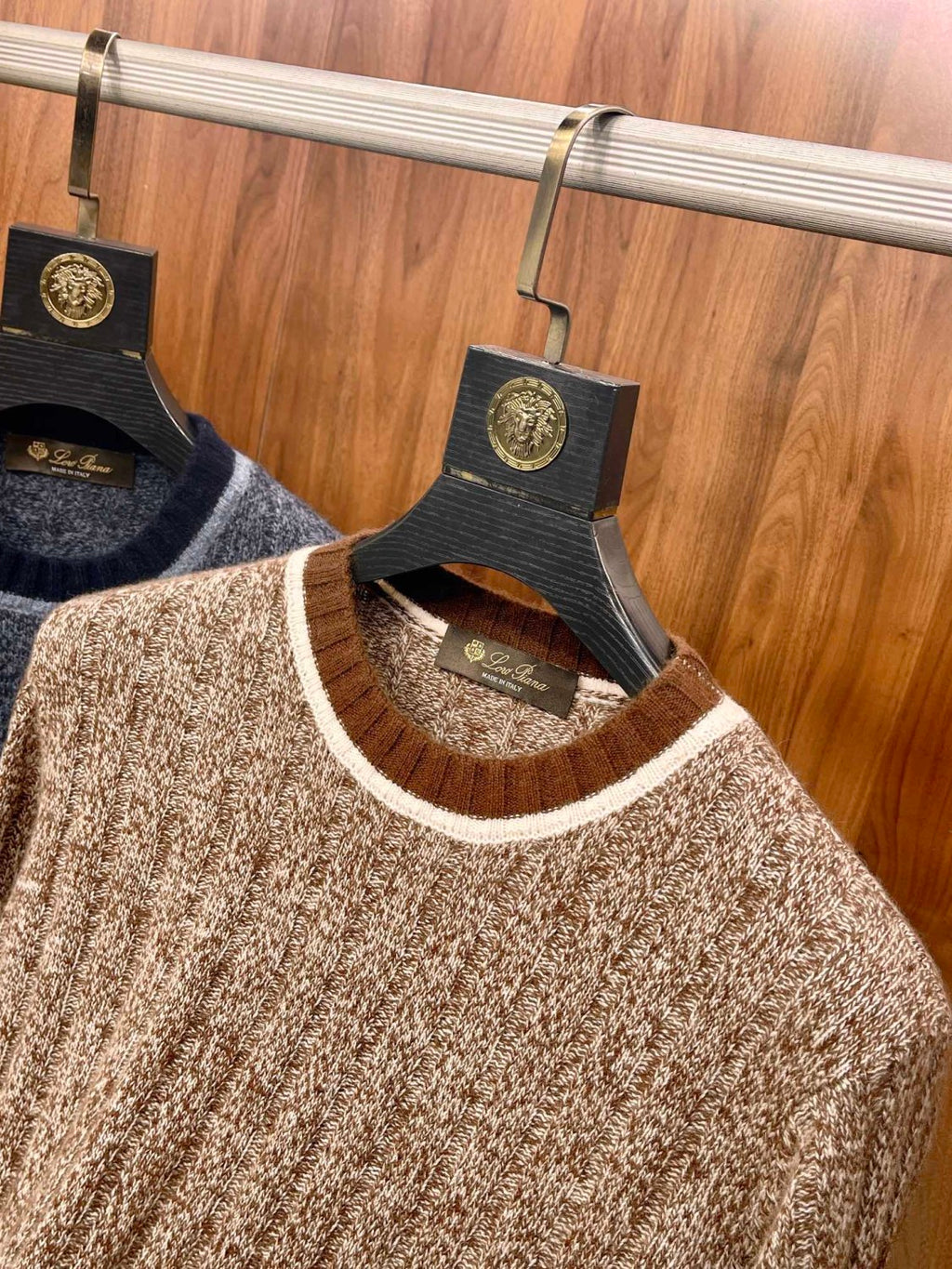 Loro Piana Men's Spring & Autumn Fashion Stripe Color Blocking Long Sleeve Knit Sweater Fit Cashmere Crew Neck Sweater Ngvp #9475