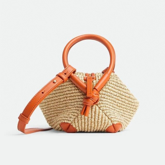 Bottega Veneta Loop Top Handle Women's Detachable Shoulder Strap Ring Handle Raffia And Leather Shoulder Bag Handbag Bags #77634