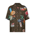 Louis Vuitton Women's Summer Monogram Printed Lapel Silk Single Breasted Short Sleeve Shirt #99775