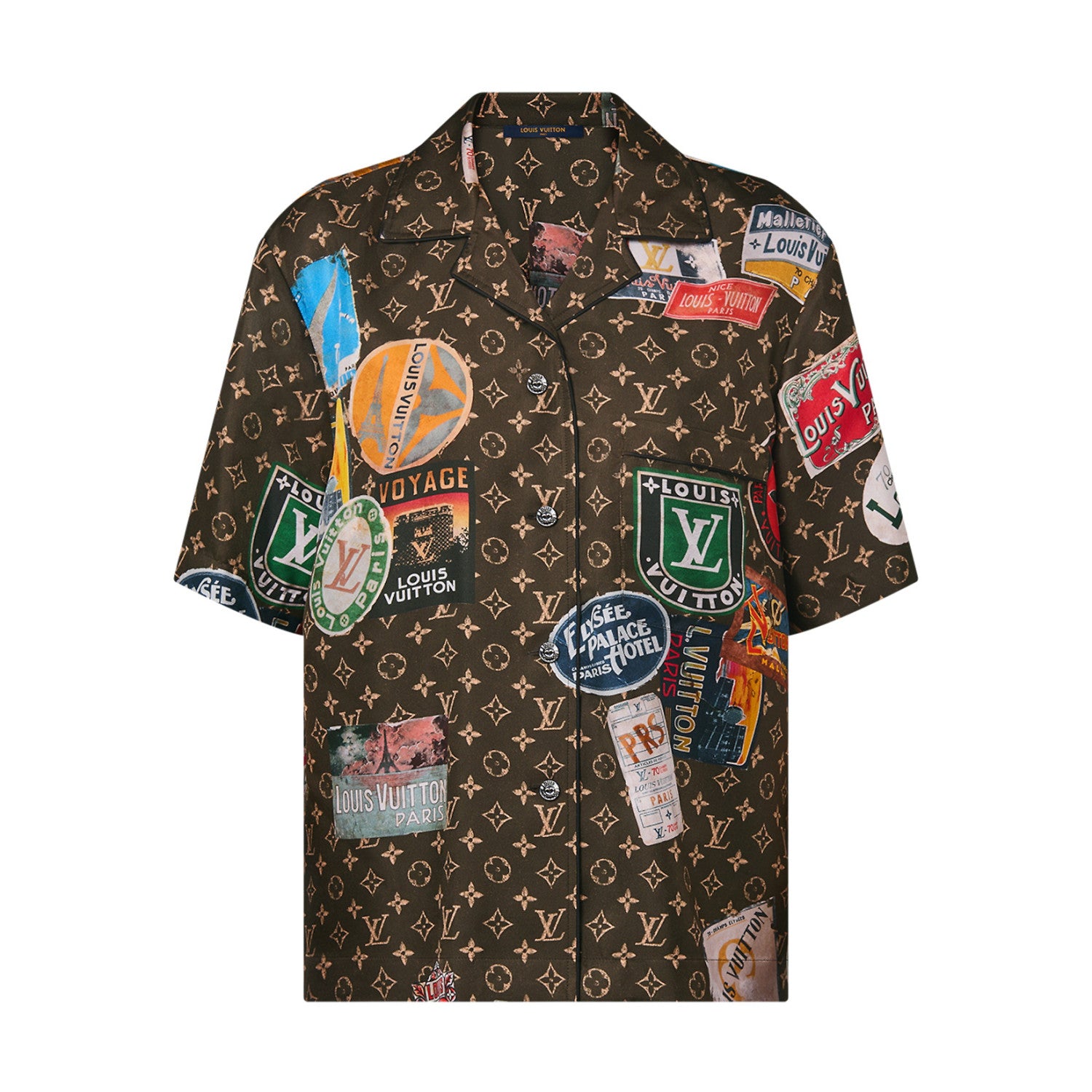 Louis Vuitton Women's Summer Monogram Printed Lapel Silk Single Breasted Short Sleeve Shirt #99775