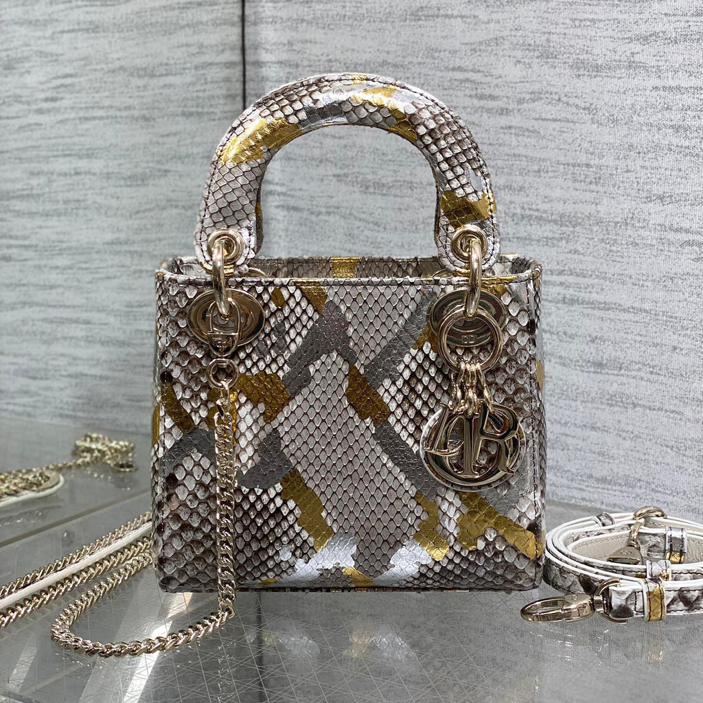 Dior Lady Women's Solid Color Metal Pendant Detachable Chain Shoulder Strap Snake Skin Single Shoulder Crossbody Handbag Bag Bags #77722