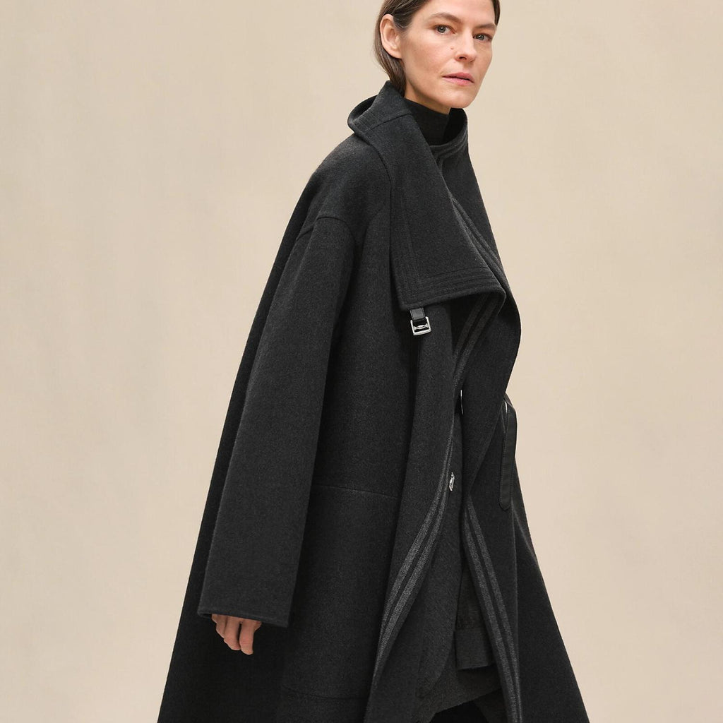 Hermes Men's And Women's Reversible Double-Faced Wool-Cashmere Blend Stand Collar Long Coat Jacket Ngvp #2578