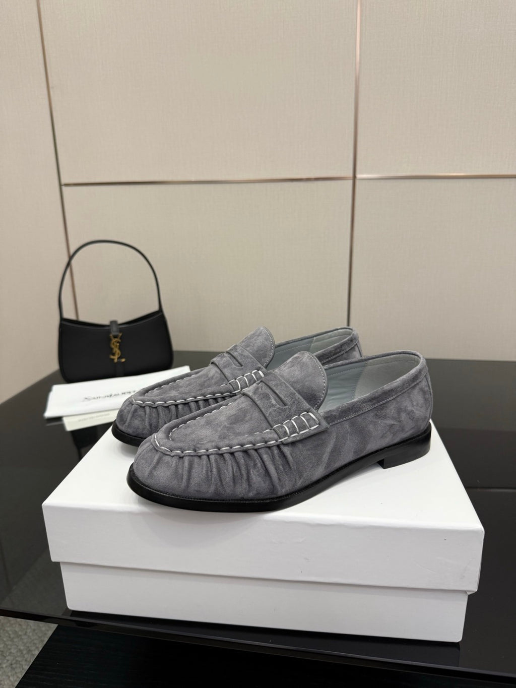 Saint Laurent Women's Autumn/Winter Fashion Casual Sheepskin Suede Round Toe Slip On Flat Loafers Casual Shoes #78376