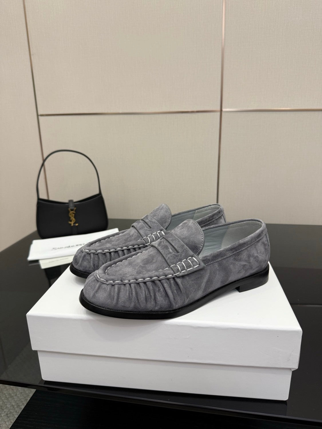 Saint Laurent Women's Autumn/Winter Fashion Casual Sheepskin Suede Round Toe Slip On Flat Loafers Casual Shoes #78376