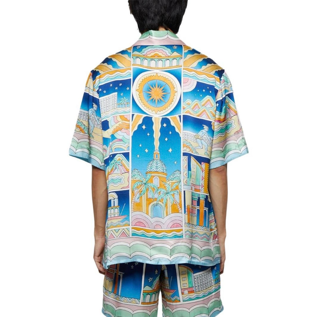 Casablanca Men's Summer City Print Single-Breasted Short-Sleeved Shirt and Casual Drawstring Shorts Set Suit #77128