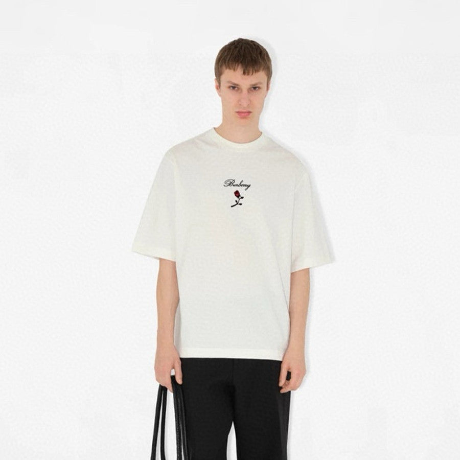 Burberry Men's Women's Summer Letter Floral Embroidery Cotton Round Neck Solid Color Short Sleeve T-Shirt #76328