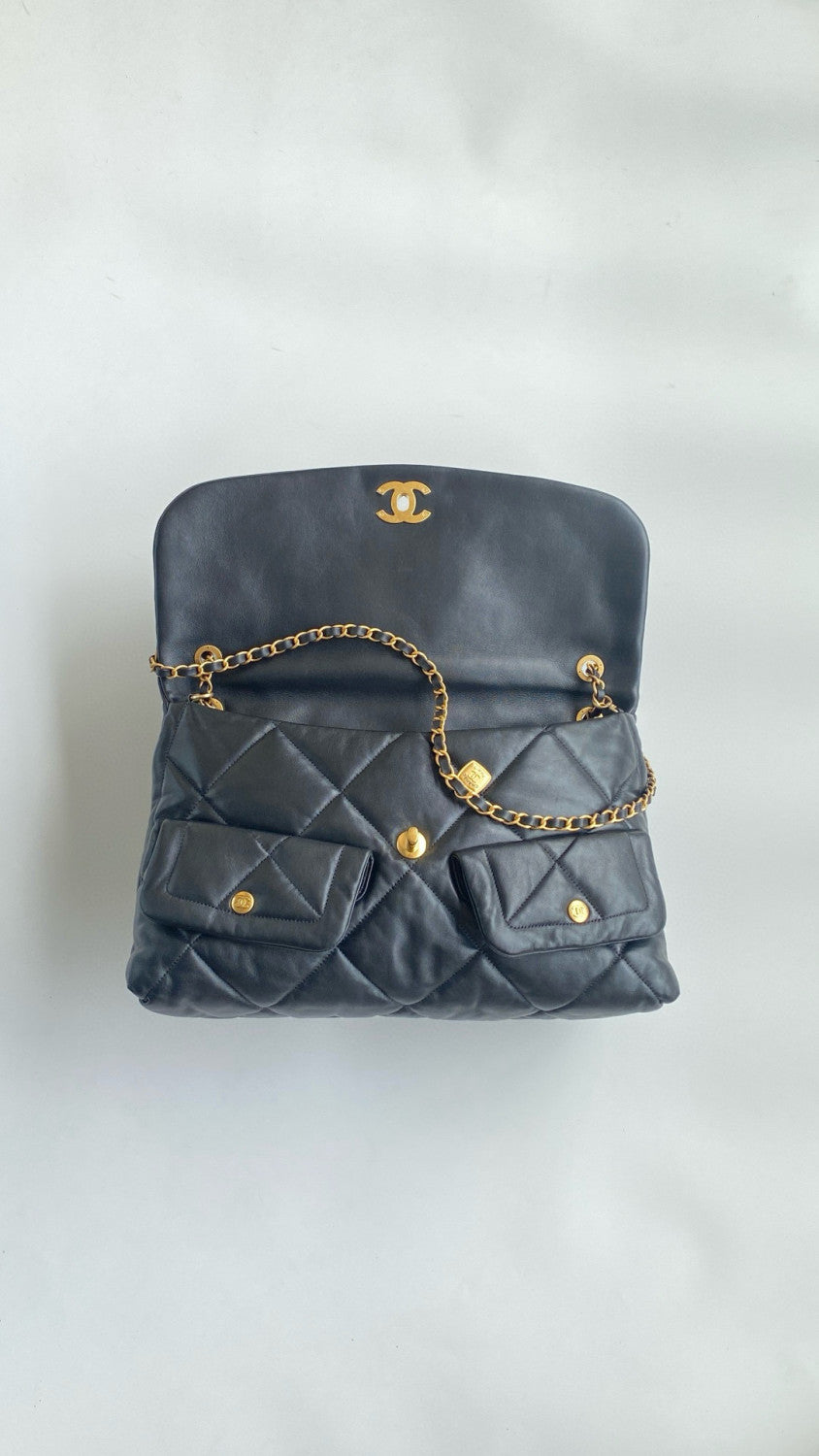 Chanel Women's Fashion Classic Solid Color Double Pocket Flap Bag Chain Shoulder Tote Bag Bags #79115