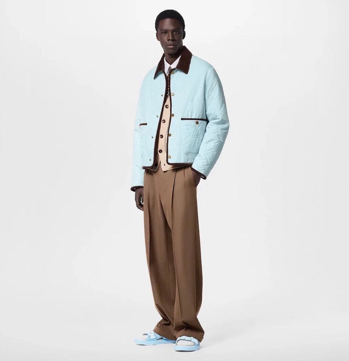 Louis Vuitton Men's Spring & Autumn Solid Color Button Mid Waist Straight Leg Casual Pants #73274