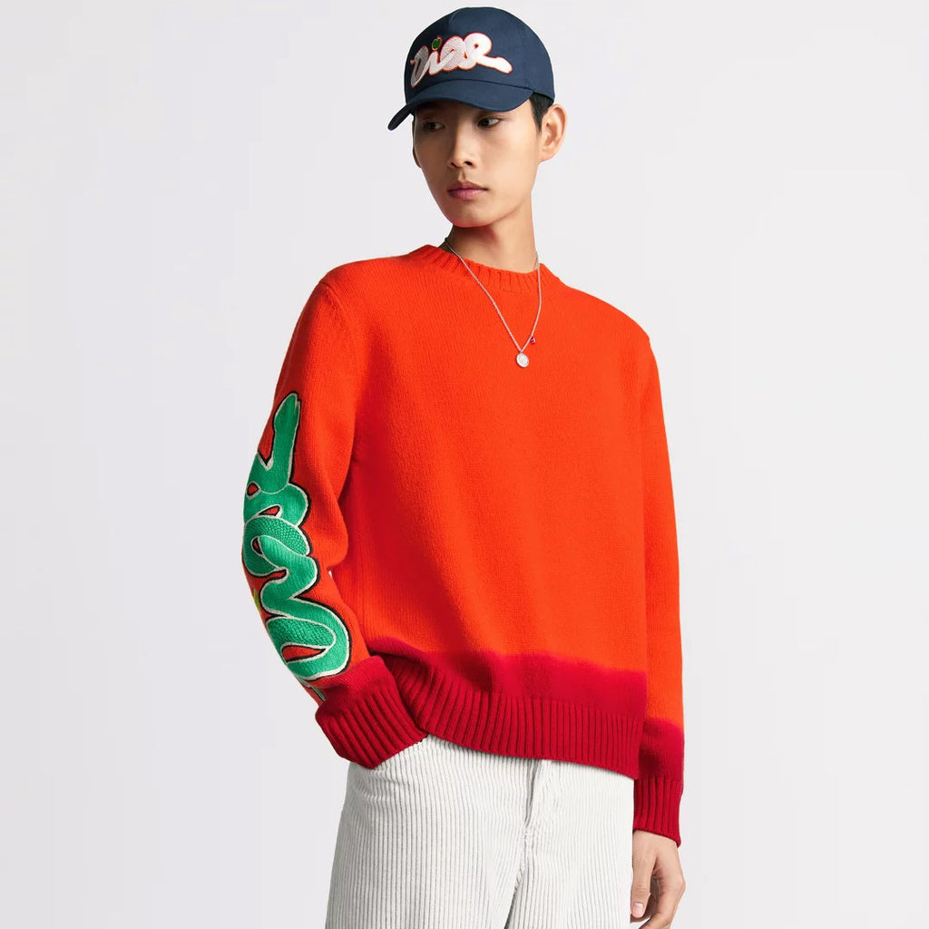 Dior Men's Dior And Kaws Sweater Spring. Fall And Winter Embroidered Crew Neck Gradient Long Sleeve Sweater #71836