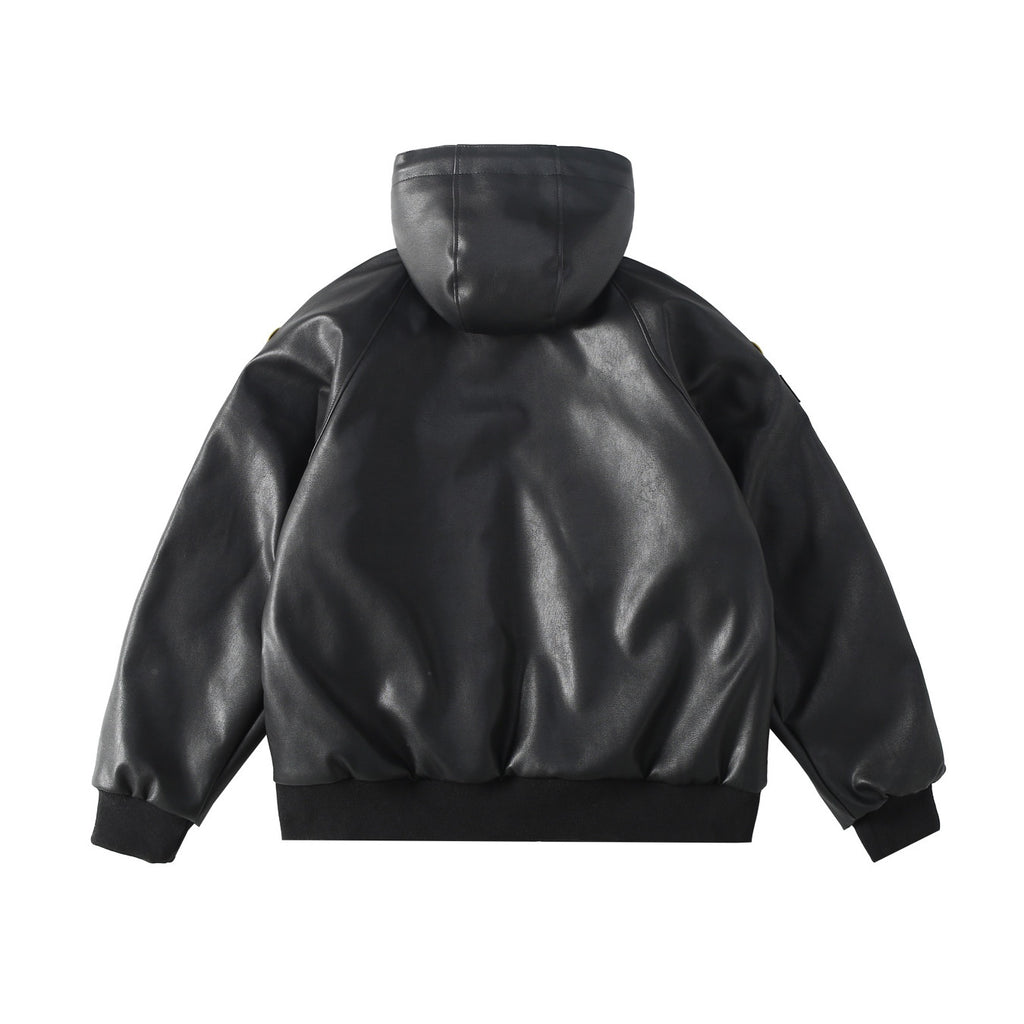 Supreme x Vanson Leathers Men's and Women's Spring and Fall Sleeve Logo Embroidered Patch Zipper Closure Hooded Leather Jacket #75186