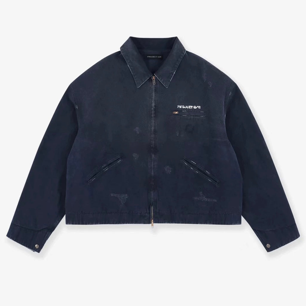 GRAILZ Project G/R Men's Autumn/winter Zip-up Jacket Washed Gradient Distressed Finish Flap Collar Fashion Casual Jacket Ngvp #2615