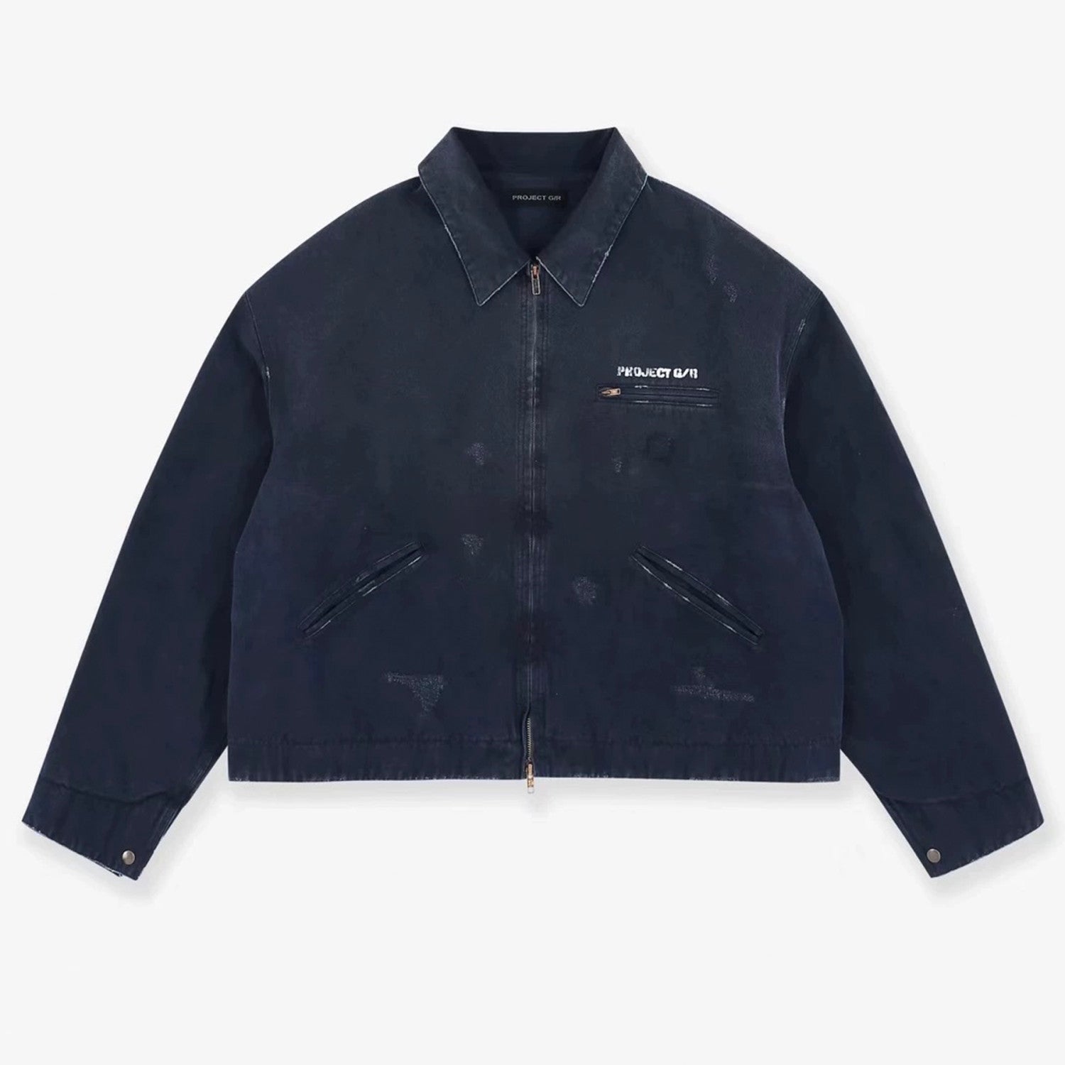 GRAILZ Project G/R Men's Autumn/winter Zip-up Jacket Washed Gradient Distressed Finish Flap Collar Fashion Casual Jacket Ngvp #2615