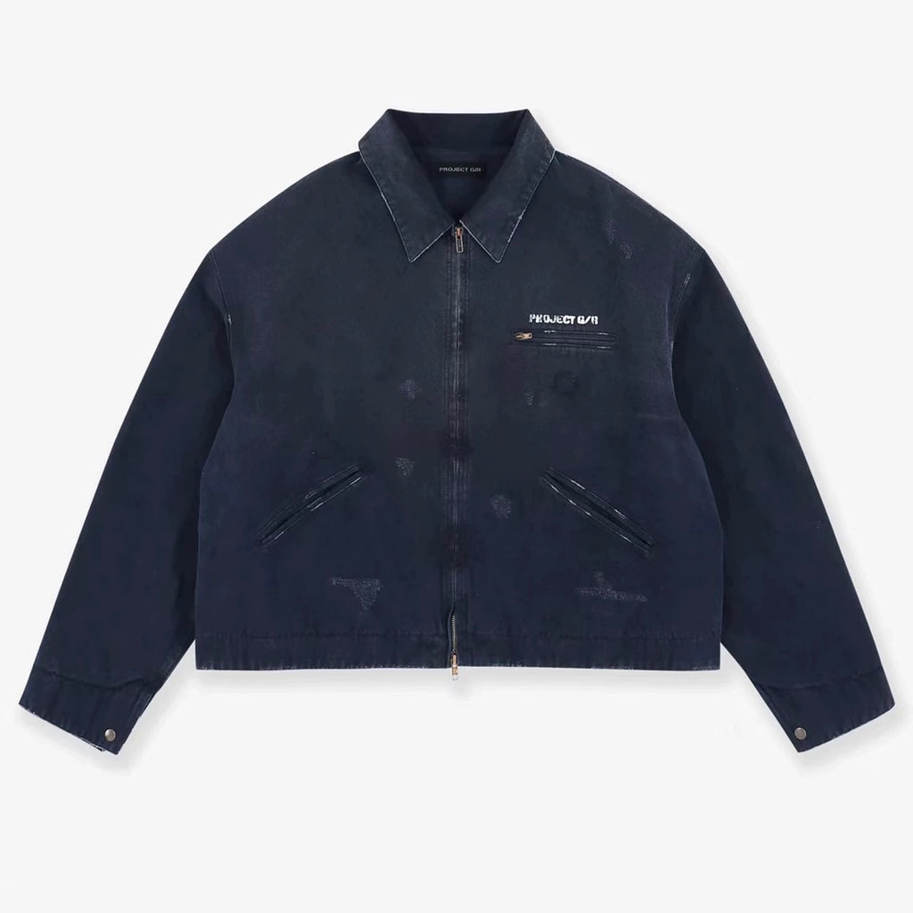 GRAILZ Project G/R Men's Autumn/winter Zip-up Jacket Washed Gradient Distressed Finish Flap Collar Fashion Casual Jacket Ngvp #2615
