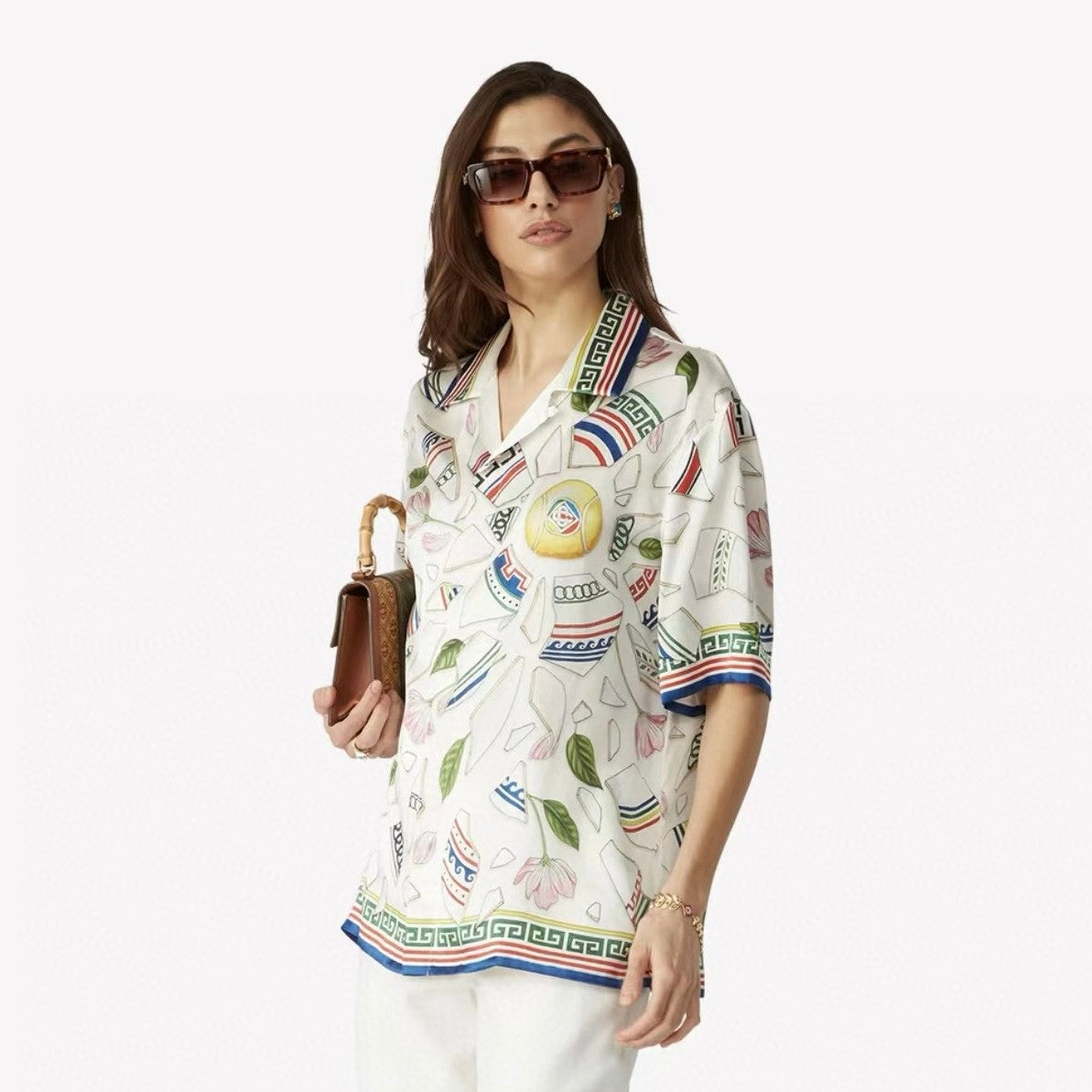 Casablanca Men's Women's Summer Silk Floral Print Loose Short Sleeved Shirt Casual Drawstring Shorts Ngvp #9927 #337183