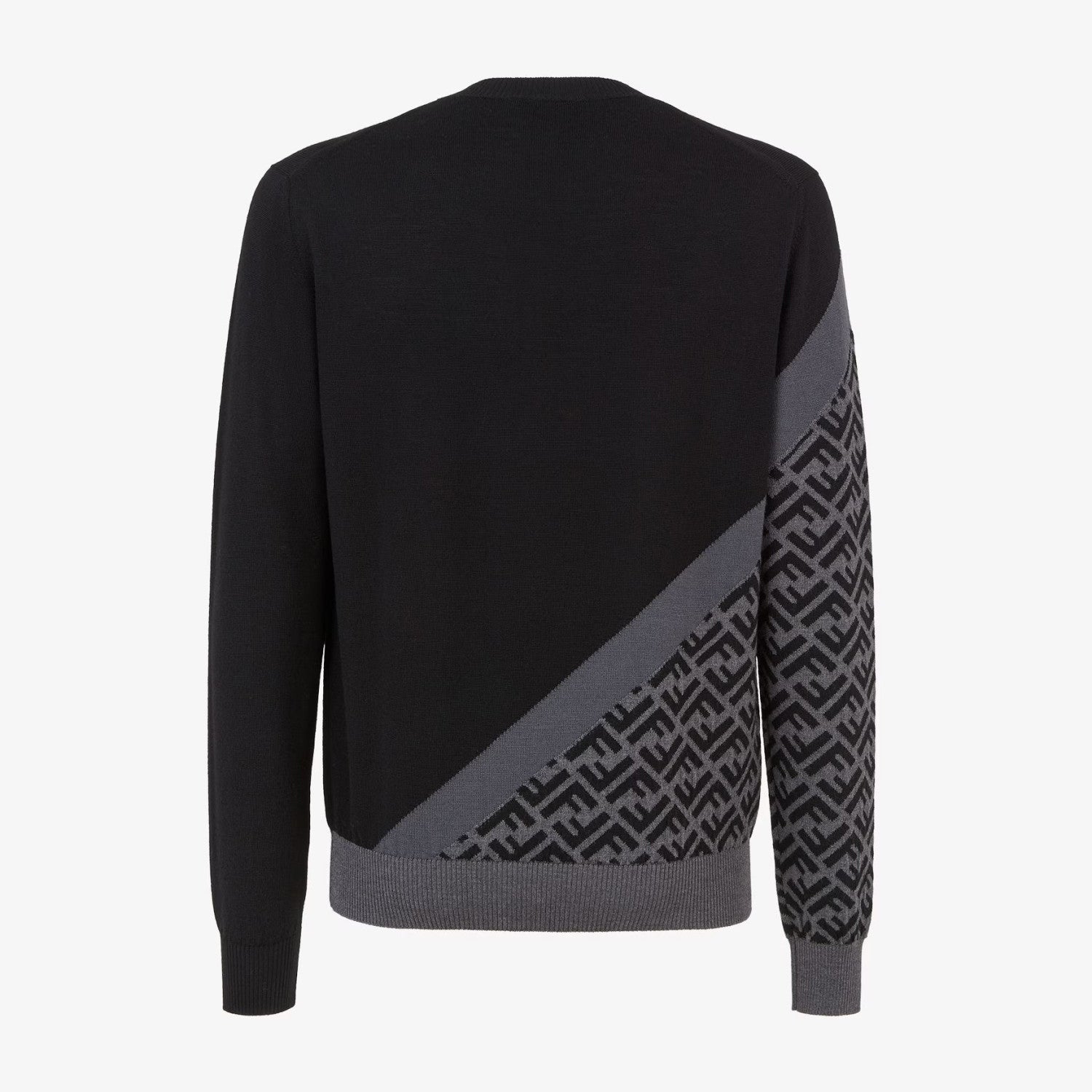 Fendi Men's Spring Autumn FF Classic Twill Jacquard Patchwork Crew Neck Knit Pullover Sweater #97843