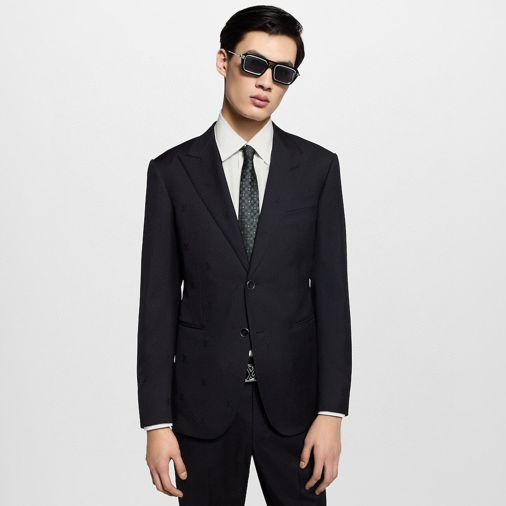 Louis Vuitton Men's Spring/Autumn Solid Colour Embroidered Hidden Pattern Printed V-Neck Single-Breasted Long-Sleeved Suit Jacket and Trousers Set Suit #77442