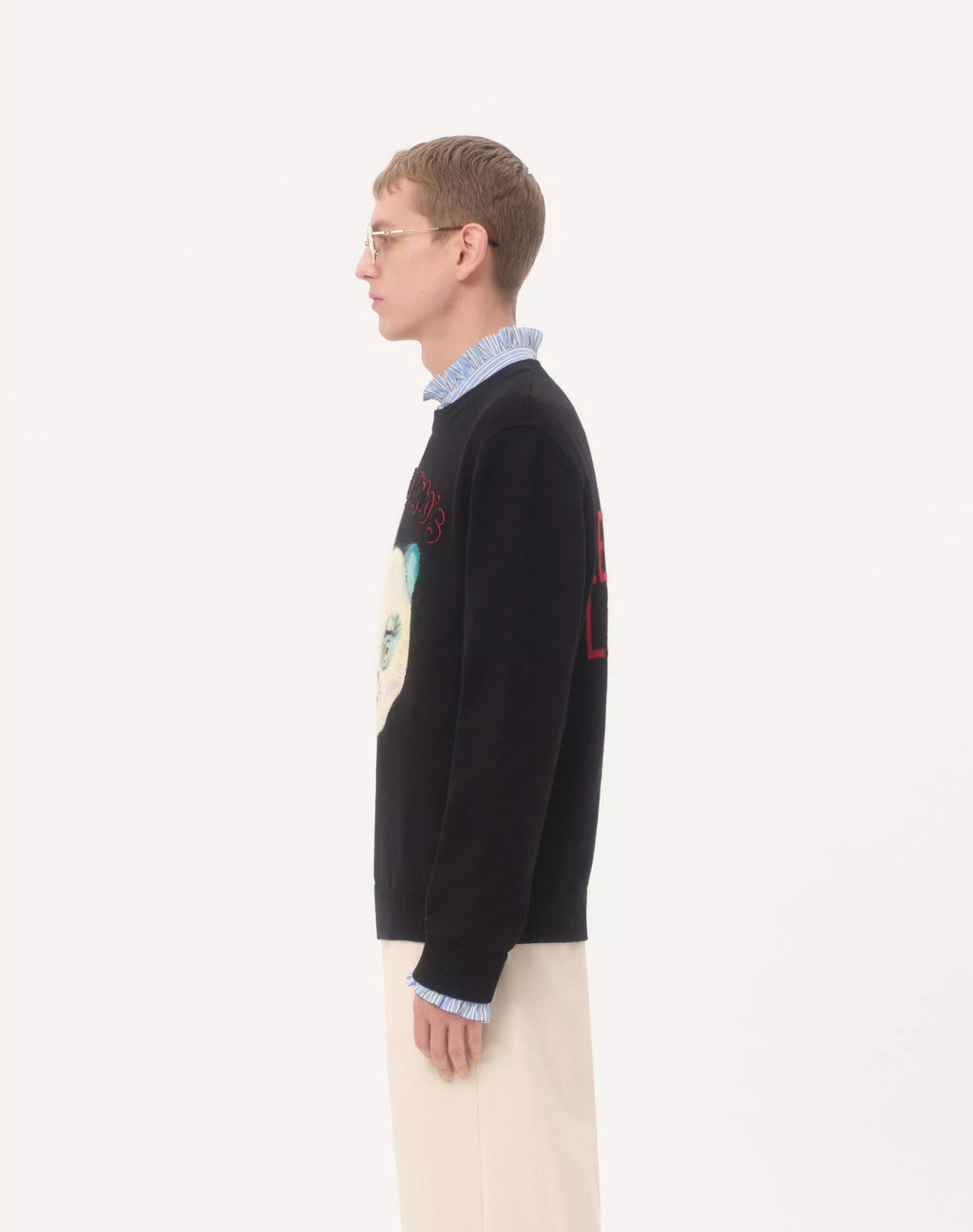 Valentino Men's Le Chat De La Maison Wool Logo Cat Embroidered Solid Color Crew Neck Long Sleeve Knit Sweater #81754