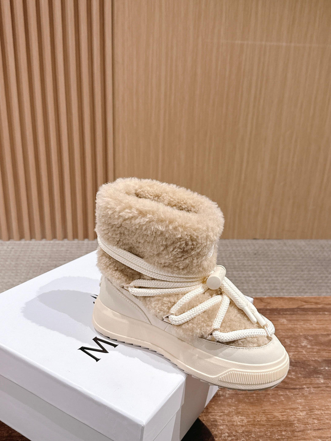 Moncler Light Beige Moncler Altive Mid Teddy Snow Boots #334369