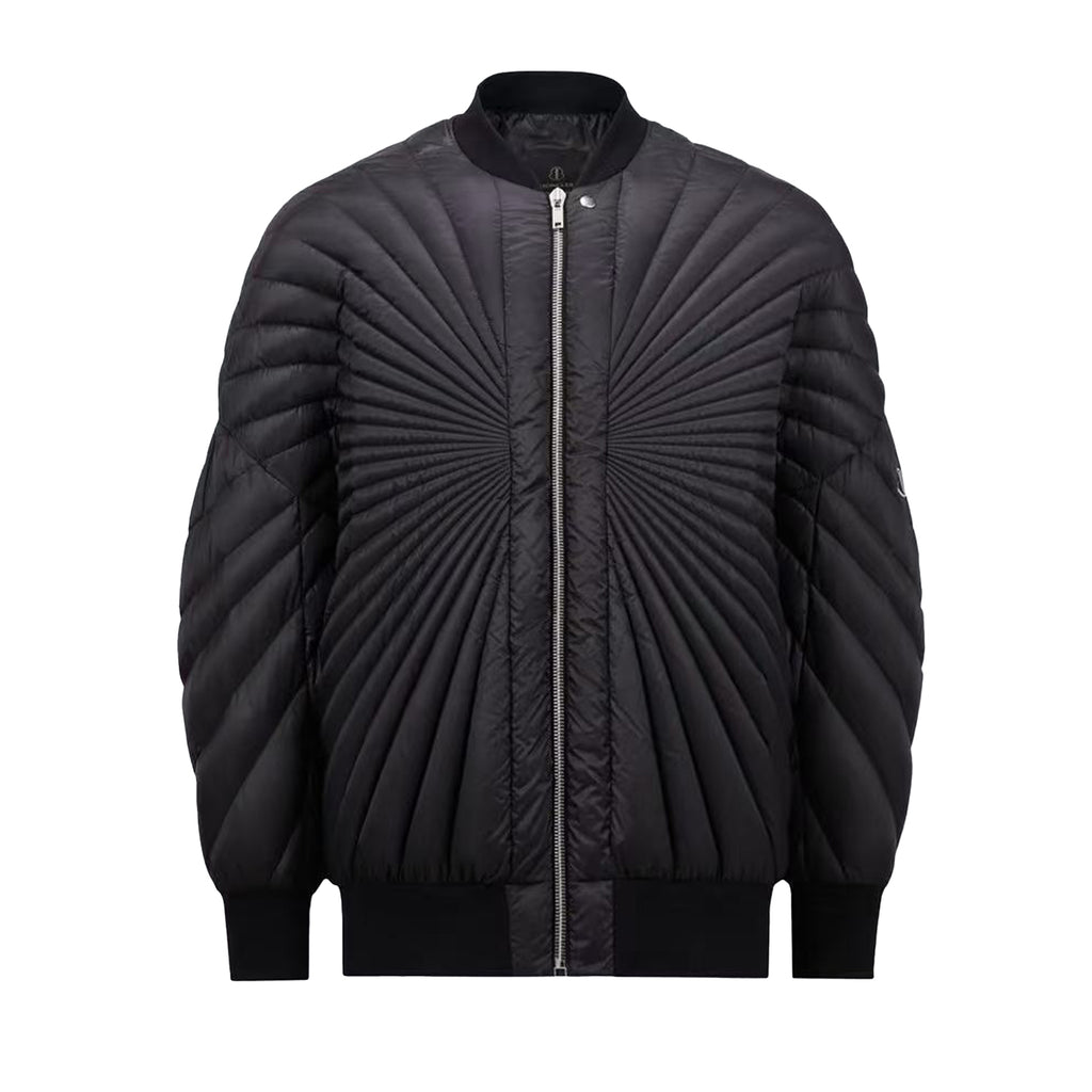 Rick Owens X Moncler Men's And Women's Black Saison Peter Feather Jacket Fall And Winter Rays Striped Senior Zipper Round Neck Jacket Ngvp #2499