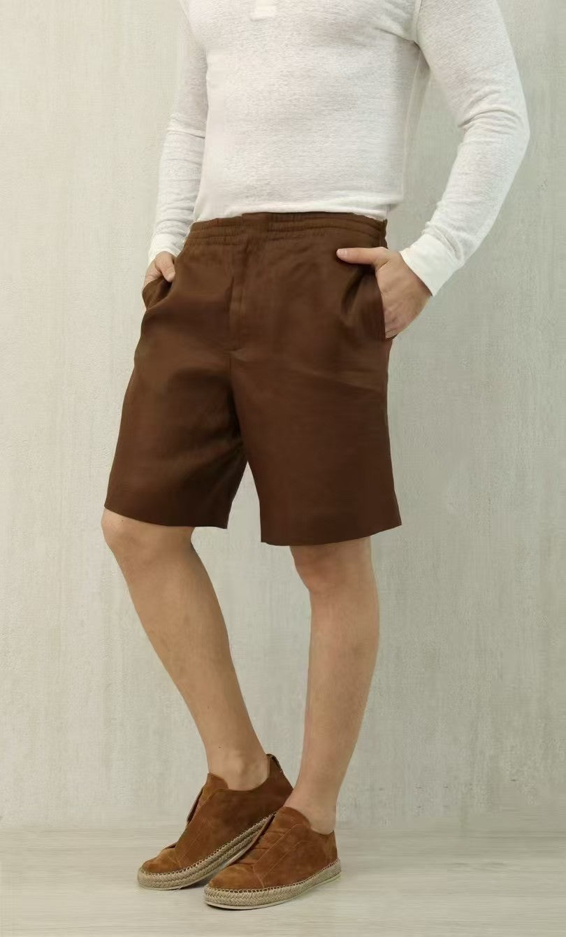 Ermenegildo Zegna Men's Summer Mid Waist Straight Solid Color Linen Casual Shorts Ngvp #1234
