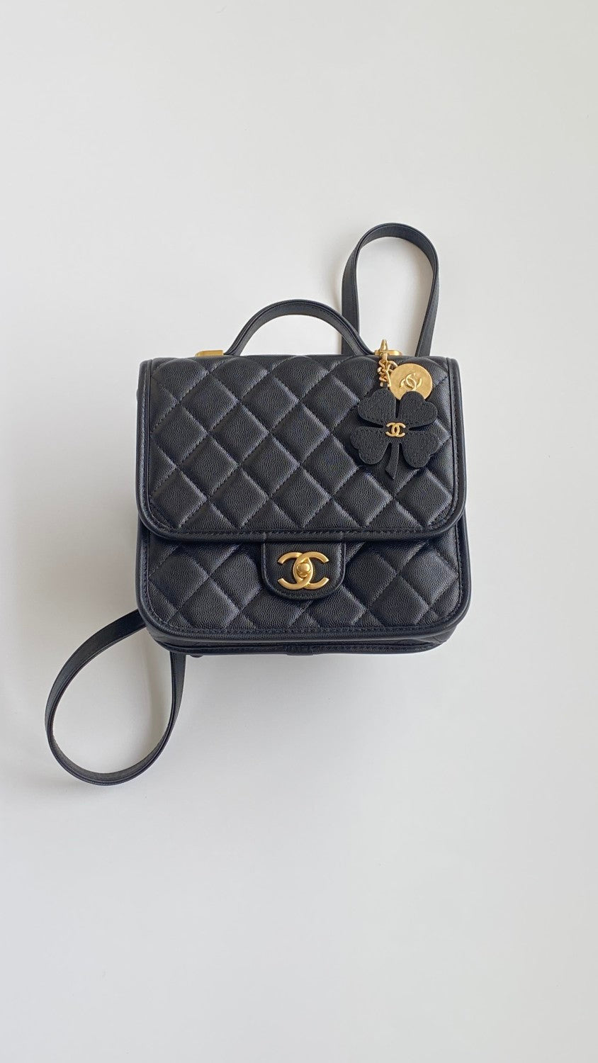 Chanel Women's Fashion Classic Solid-Color Flap Leather Backpack with Sand Gold Buckle and Metal Hardware Bag Bags AS5715-B21400-94305 #78759