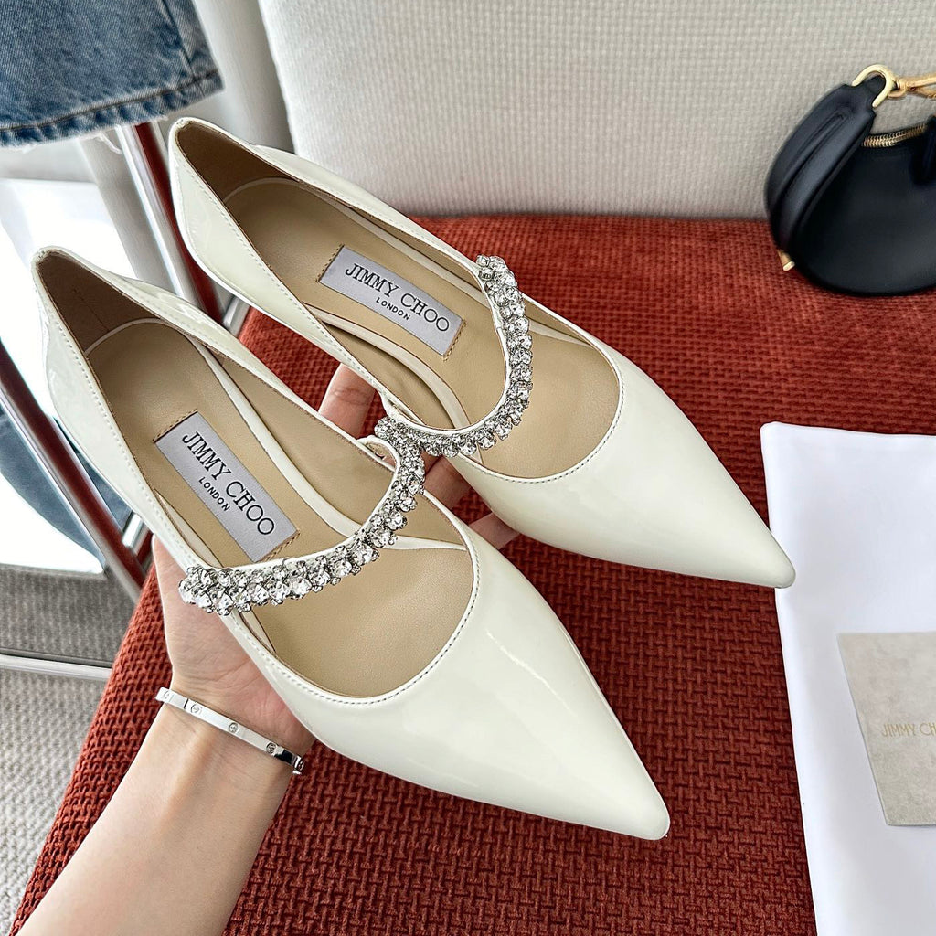 JIMMY CHOO BING PUMP 65 Women's Summer Solid Color Crystal Decorated Patent Leather High Heels Shoes #77334