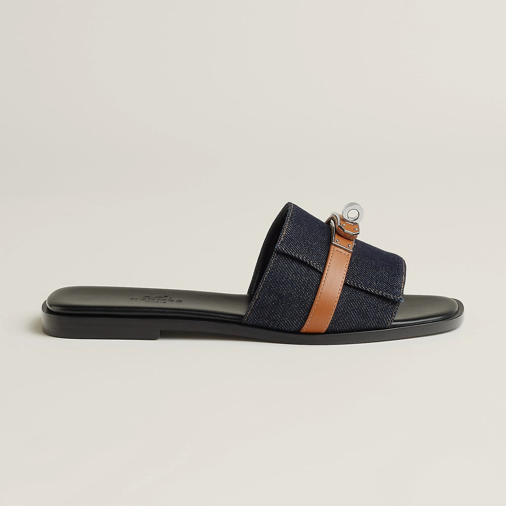 Hermes Giulia Women's Summer Metal Buckle Round Toe Leather Sandals Slippers Shoes #77657