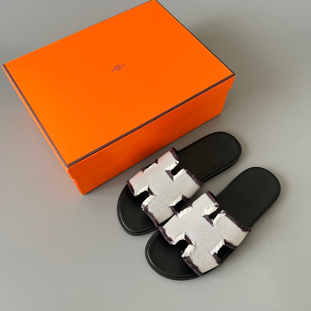 Hermes Men's And Women's Spring/summer Fashion Casual Round Toe Slip On Flat Sandals Woven Canvas Sandals Shoes #78416