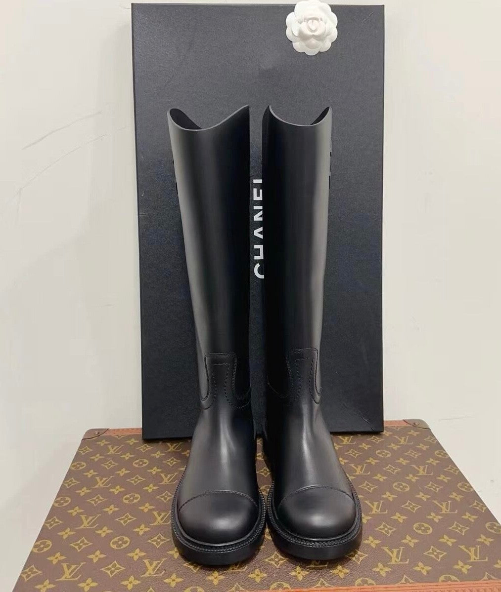 Chanel Women's Autumn/winter Classic Fashion Solid Color Leather Round Toe Long Boots High Boots Shoes #78373
