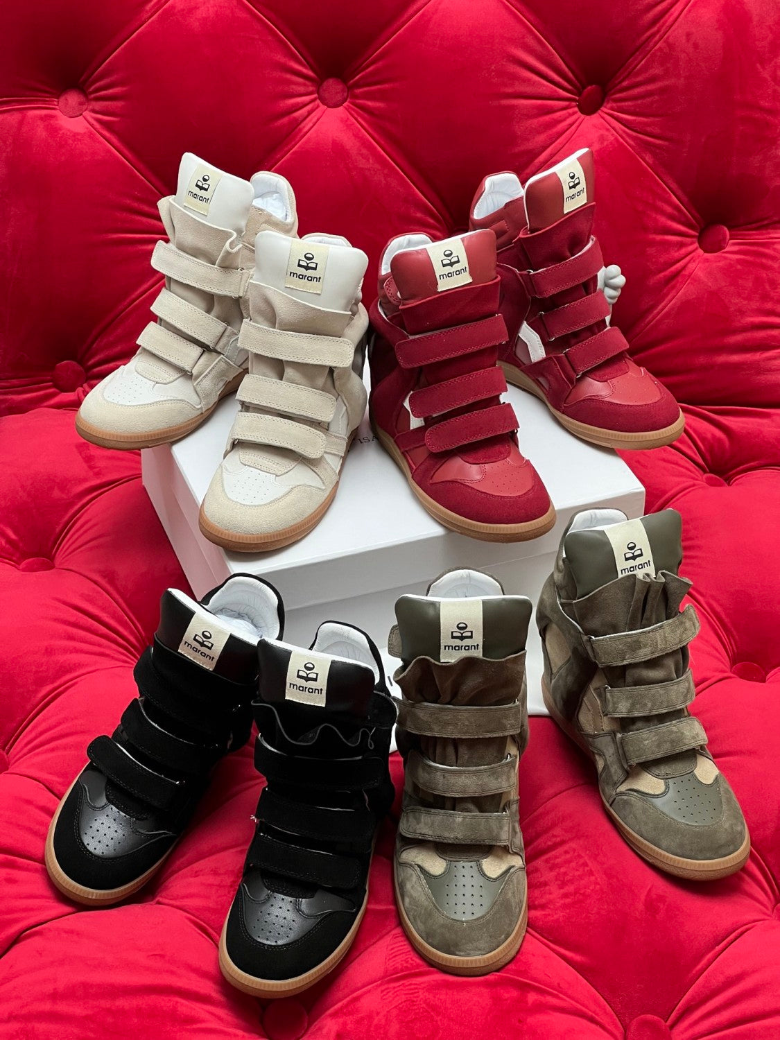 Isabel Marant Women's Autumn and Winter Solid Colour Velcro Round Toe High Top Suede Leather Casual Sneakers Shoes #76685