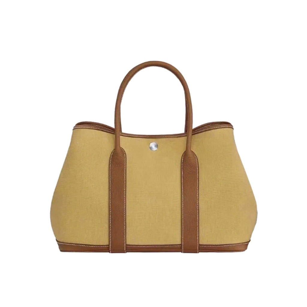 Hermes Garden Party 30 Women's Silver Buckle Colour Blocking Canvas and Calfskin Tote Bag Bags #76891