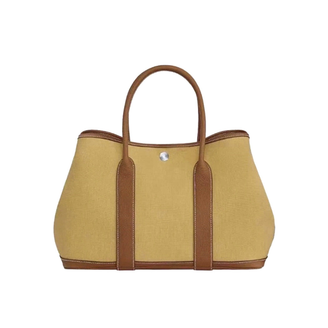 Hermes Garden Party 30 Women's Silver Buckle Colour Blocking Canvas and Calfskin Tote Bag Bags #76891