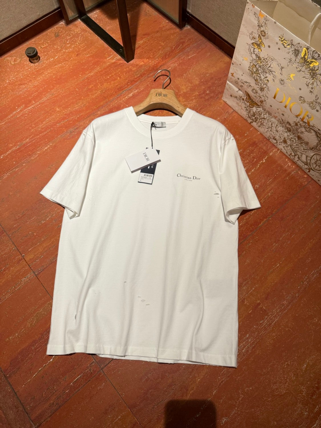 Dior Men's Summer Solid Color Floral Pattern Letter Print Round Neck Cotton Short Sleeve T-Shirt #76737