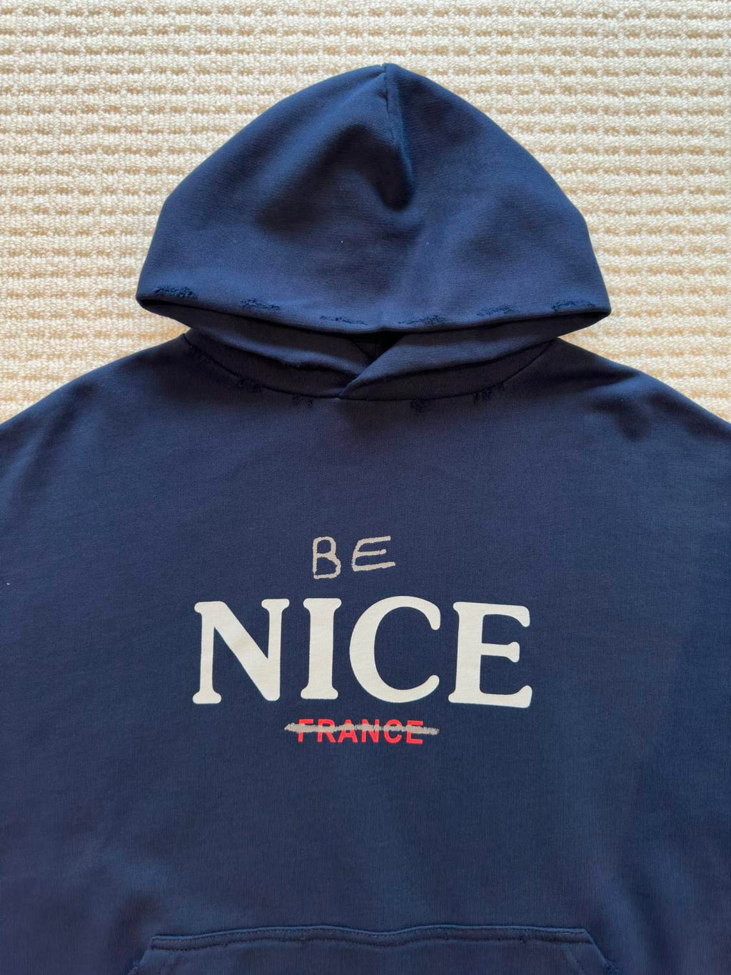 Balenciaga Men's Autumn And Winter Letter Printed Sweatshirt Hooded Long Sleeve Pullover Sweatshirt Navy Blue High Street Trendy Top #81625