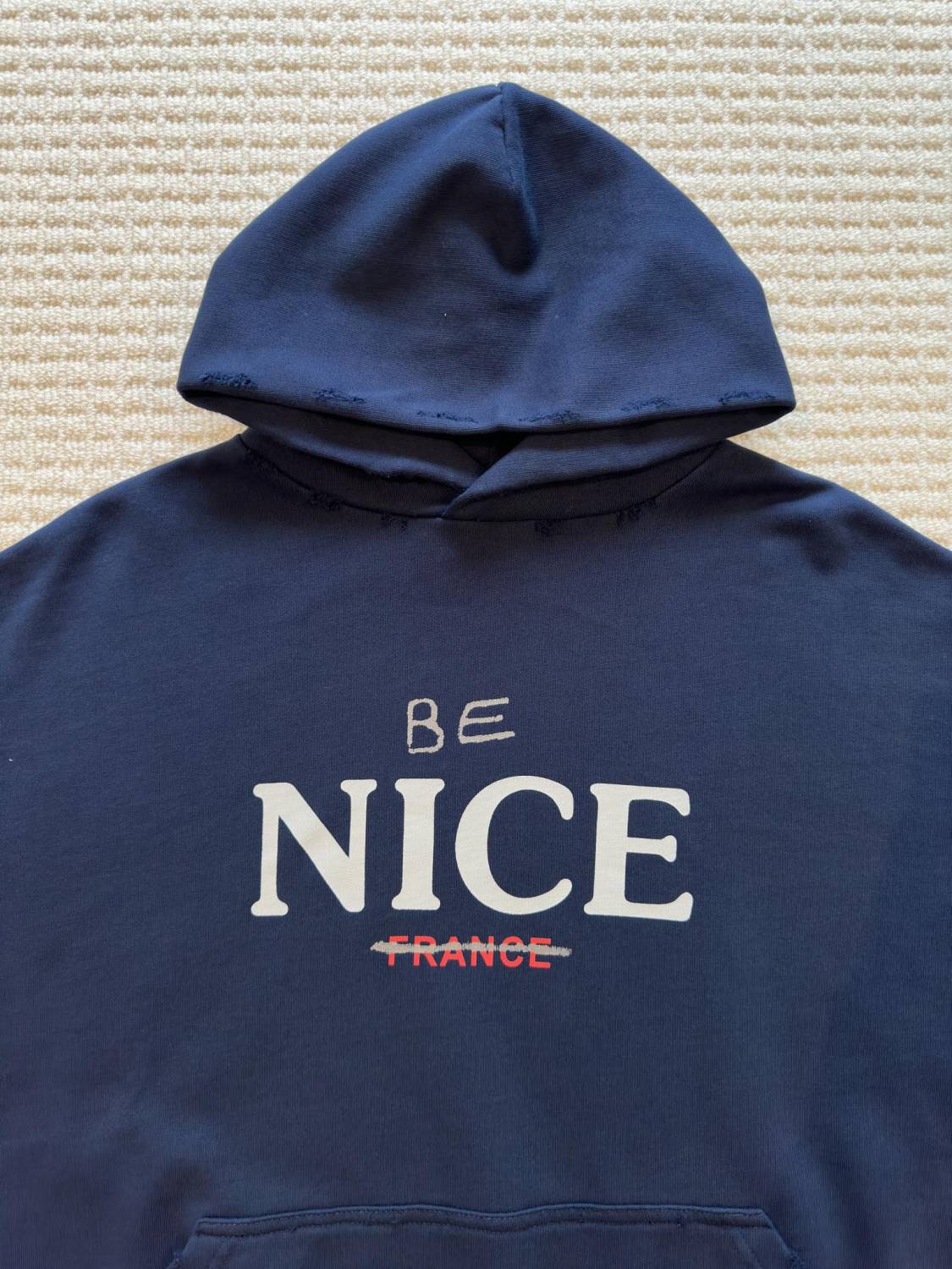 Balenciaga Men's Autumn And Winter Letter Printed Sweatshirt Hooded Long Sleeve Pullover Sweatshirt Navy Blue High Street Trendy Top #81625