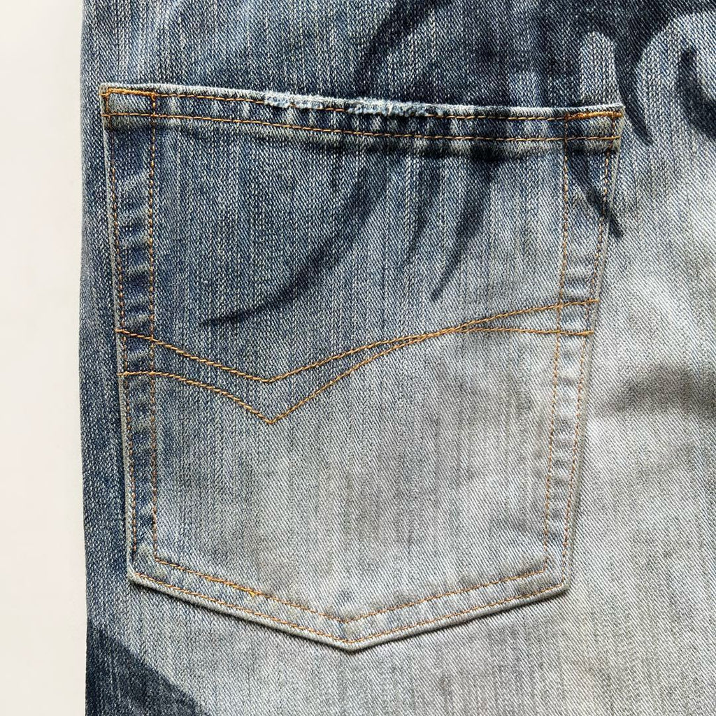 Men's Four Seasons Pattern Printed Solid Color Loose Cotton Jeans Autonomous Label-Free Casual Pants Ngvp #9921