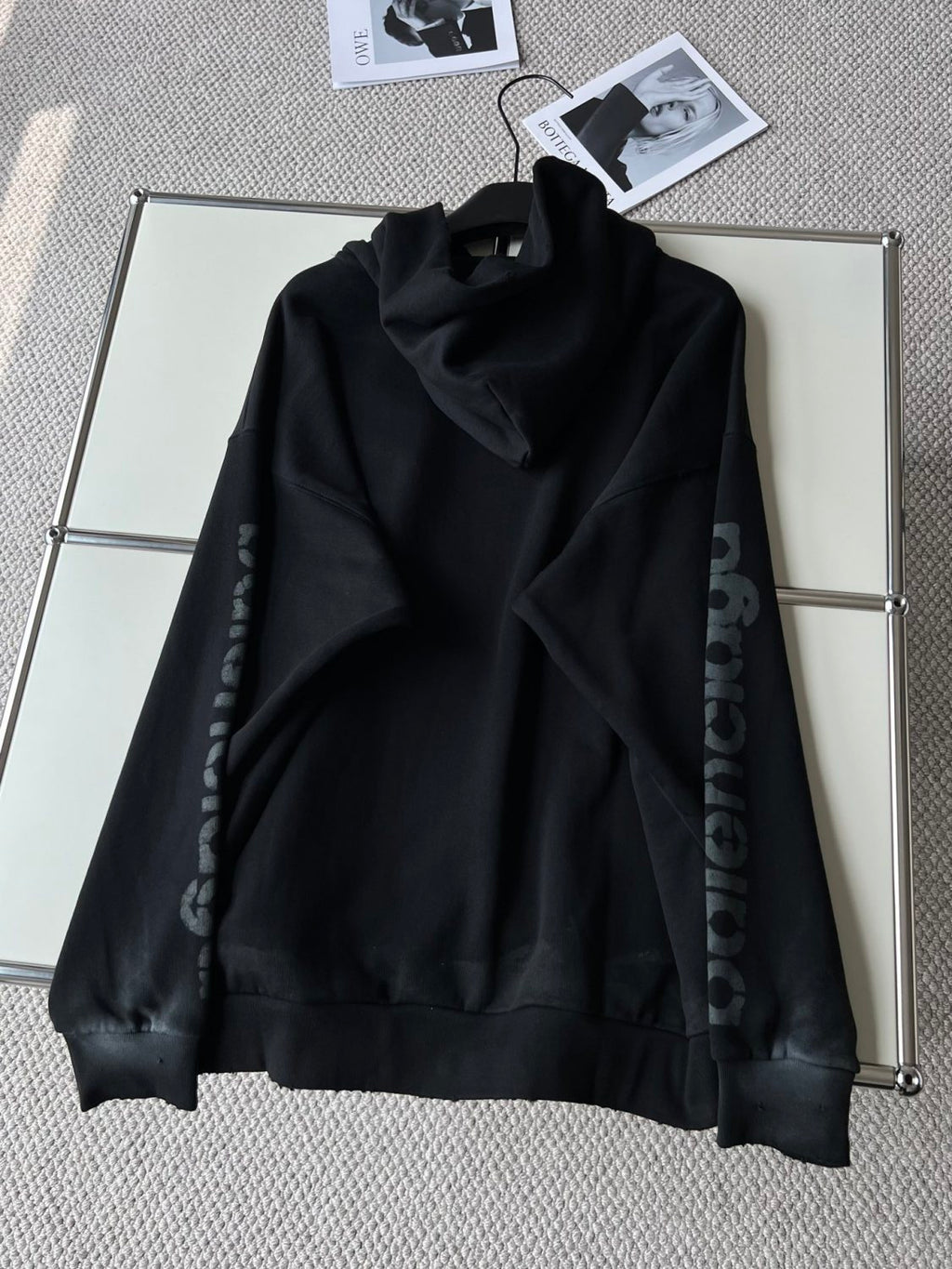 Balenciaga Men's Spring and Autumn Black Letter Printed Hooded Pullover Long Sleeve Sweatshirt #73213