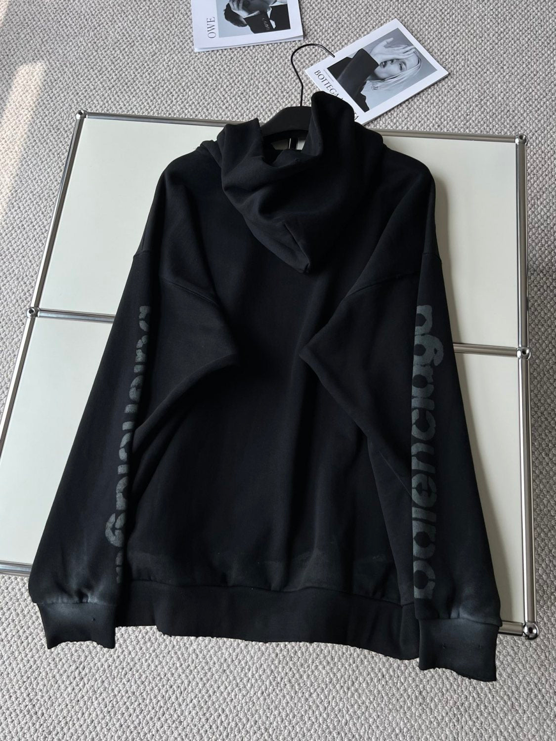 Balenciaga Men's Spring and Autumn Black Letter Printed Hooded Pullover Long Sleeve Sweatshirt #73213