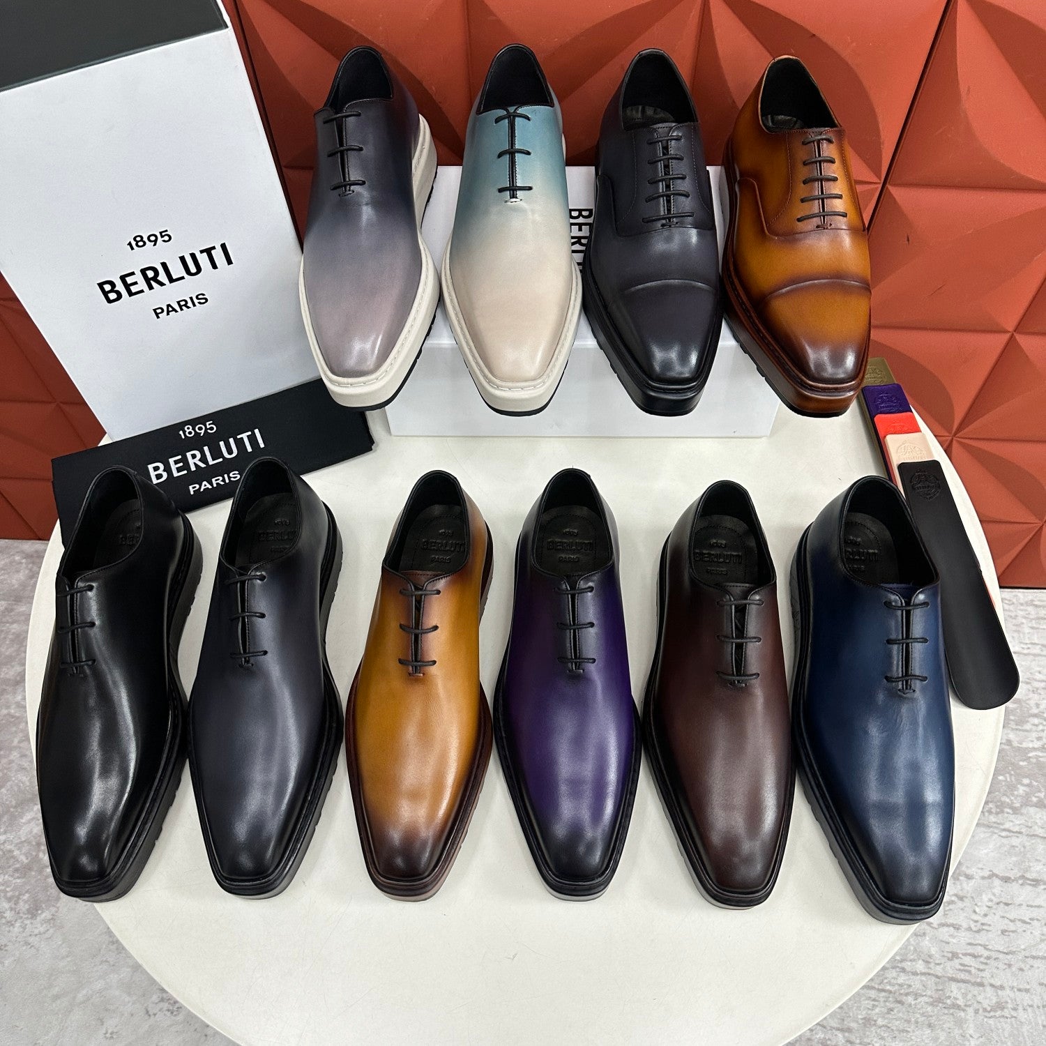 Berluti Alessandro Altof Men's Fall/Winter Fashion Classic Round Toe Slip On Lace Up Handcrafted Vintage Leather Oxford Shoes #79112